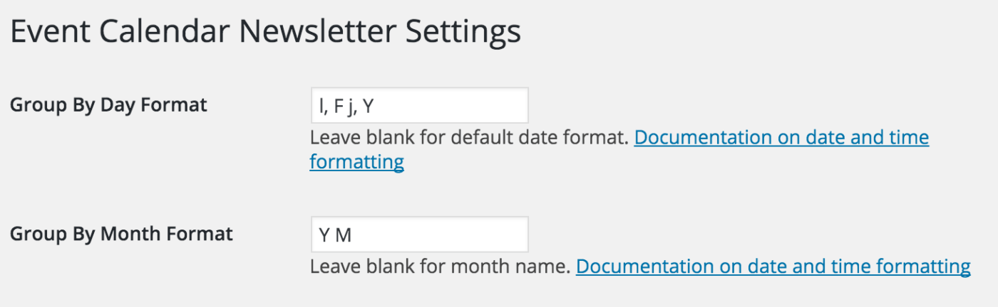 options for grouping events by day or month