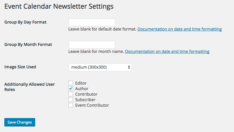 Event calendar newsletter settings