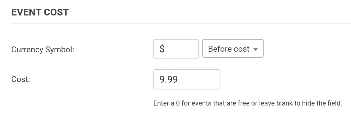 set the event cost