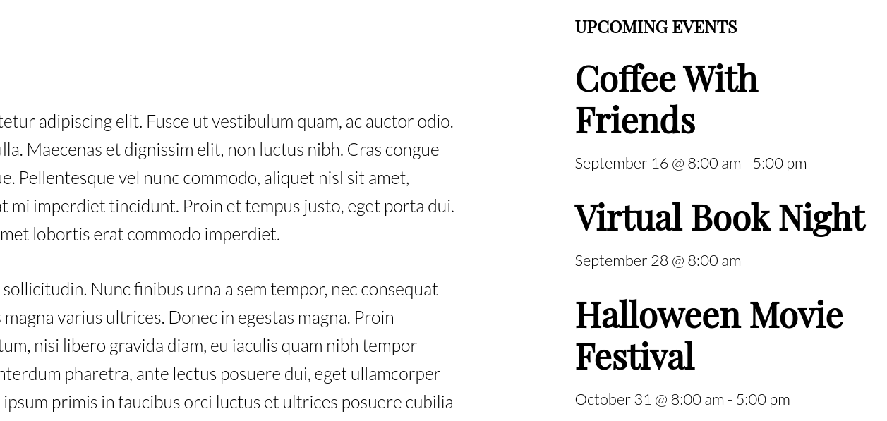 single column events view widget