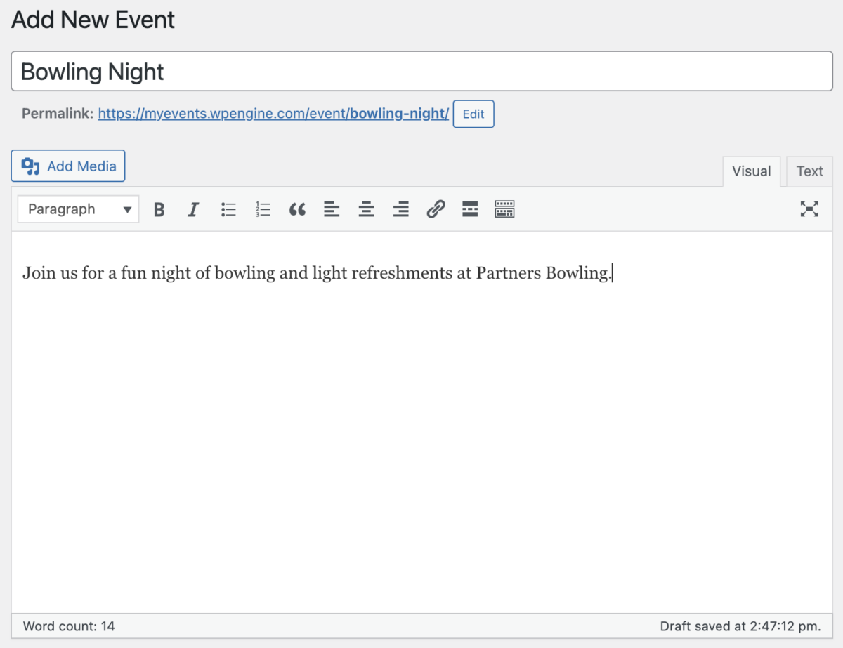 The Events Calendar adding a new event
